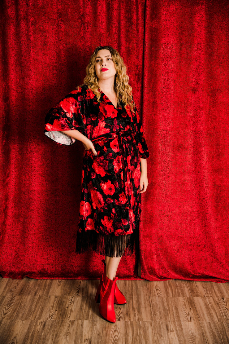Velvet Fringe Teatro Robe (Red Rose)