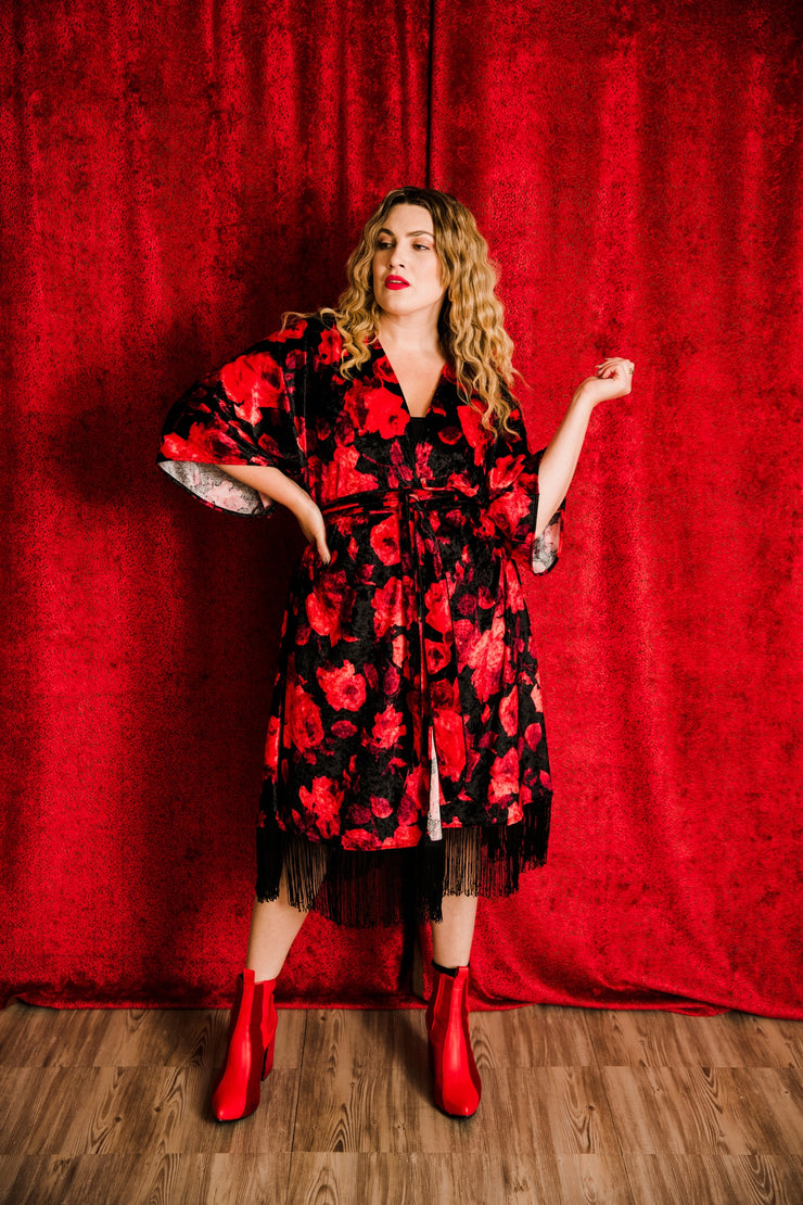 Velvet Fringe Teatro Robe (Red Rose)