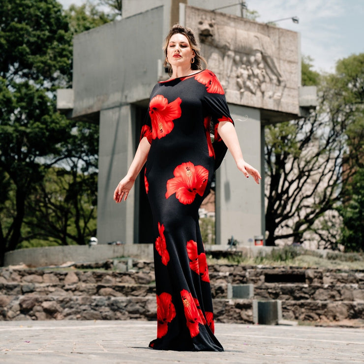 Elegownza Cowl Back Gown (Red Hibiscus)