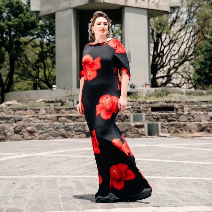 Elegownza Cowl Back Gown (Red Hibiscus)
