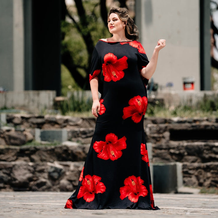 Elegownza Cowl Back Gown (Red Hibiscus)