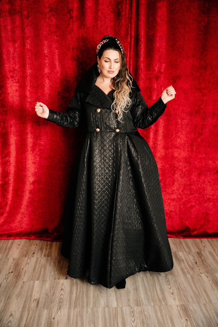 Assoluta Gown Coat: “Metallic Black Quilt”