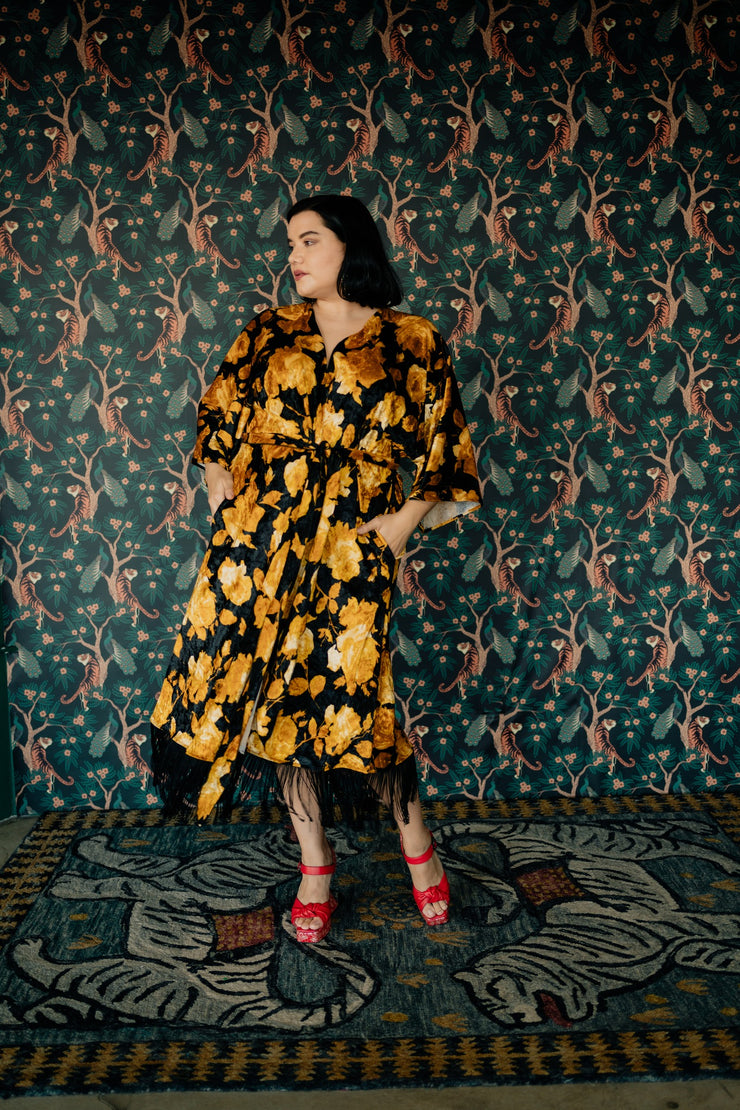 Velvet Fringe Teatro Robe (Yellow Rose)