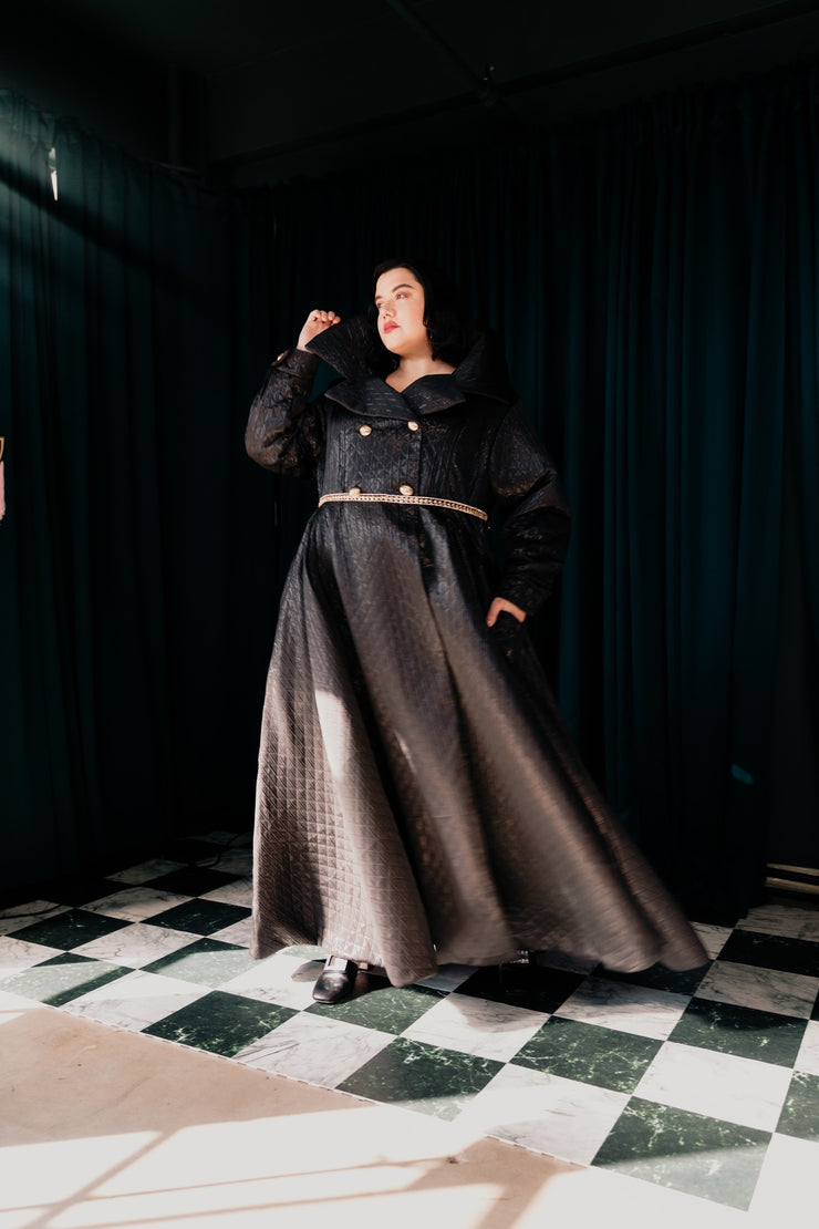 Assoluta Gown Coat: “Metallic Black Quilt”