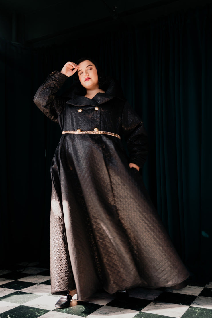 Assoluta Gown Coat: “Metallic Black Quilt”