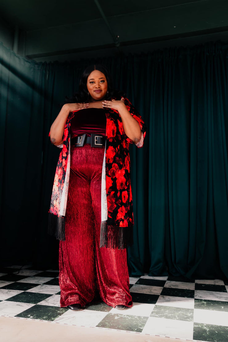 Velvet Fringe Teatro Robe (Red Rose)