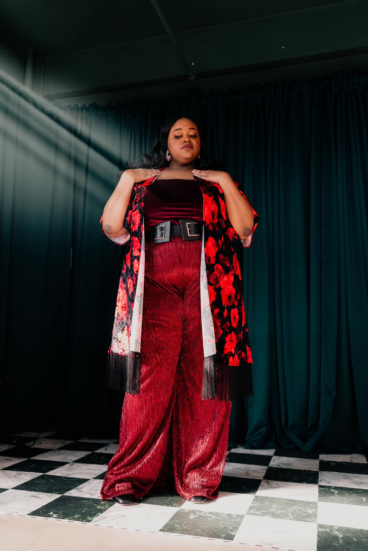 Velvet Fringe Teatro Robe (Red Rose)