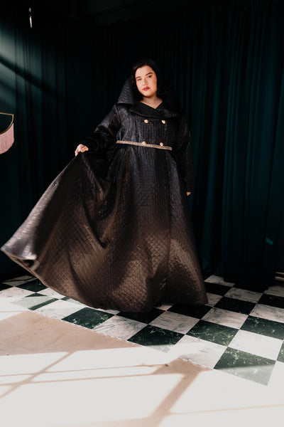 Assoluta Gown Coat: “Metallic Black Quilt”