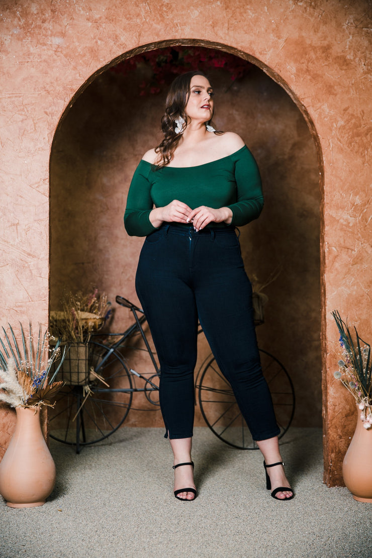 Shoulder Smolder Top (Hunter Green)