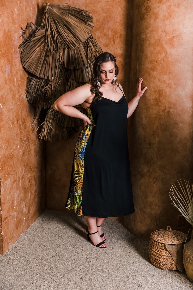 Fermata Long Dress "Black Peacock"