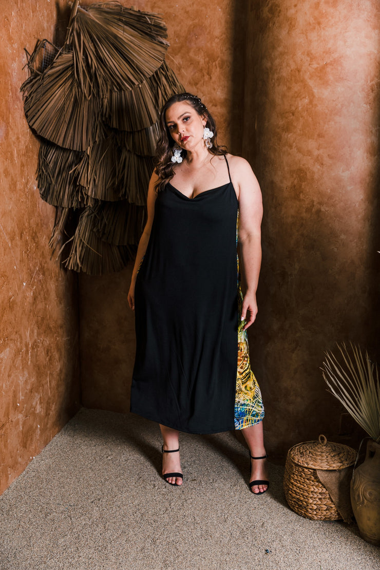 Fermata Long Dress "Black Peacock"